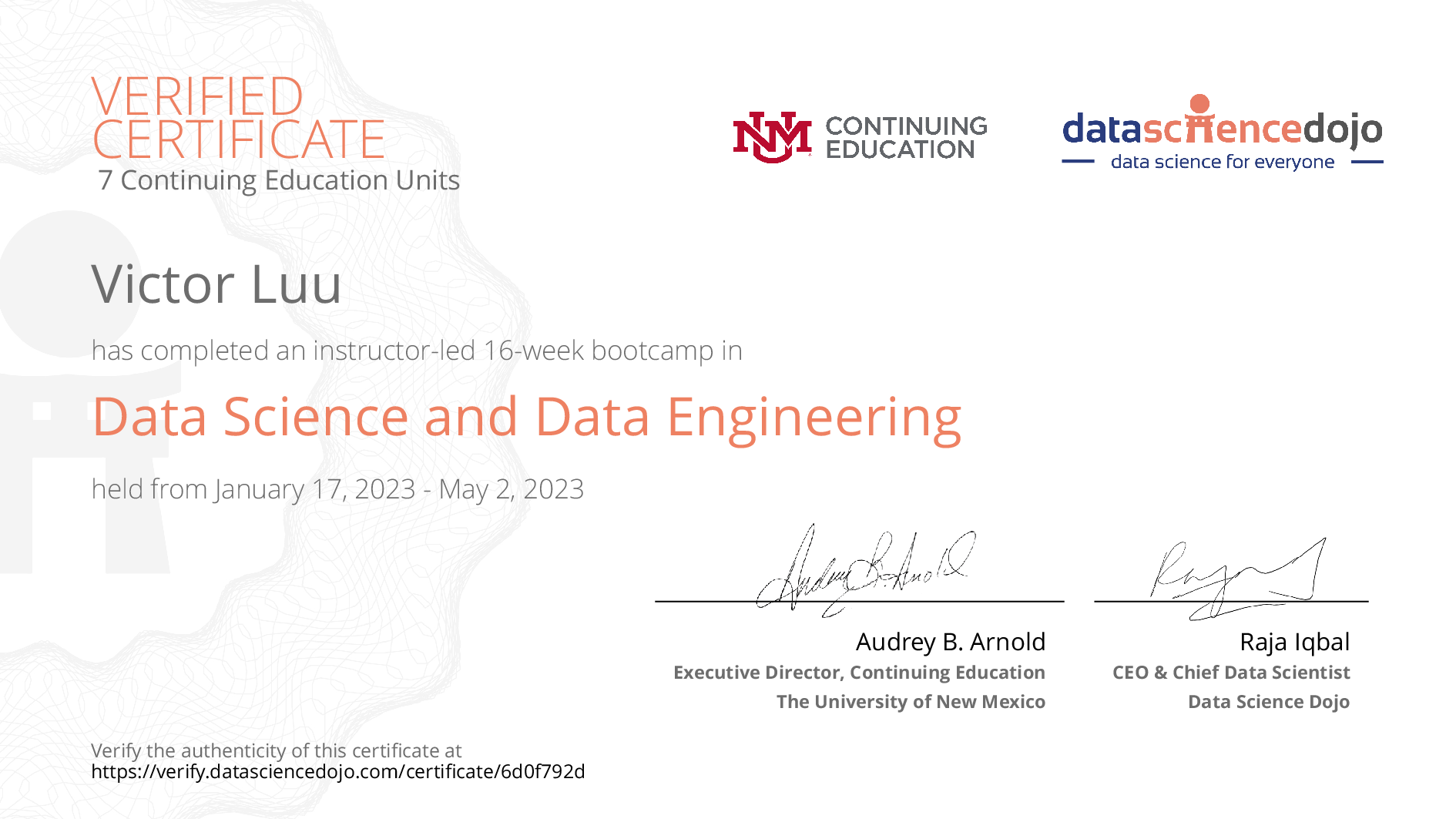 Victor Luu's Certificate | Data Science Dojo