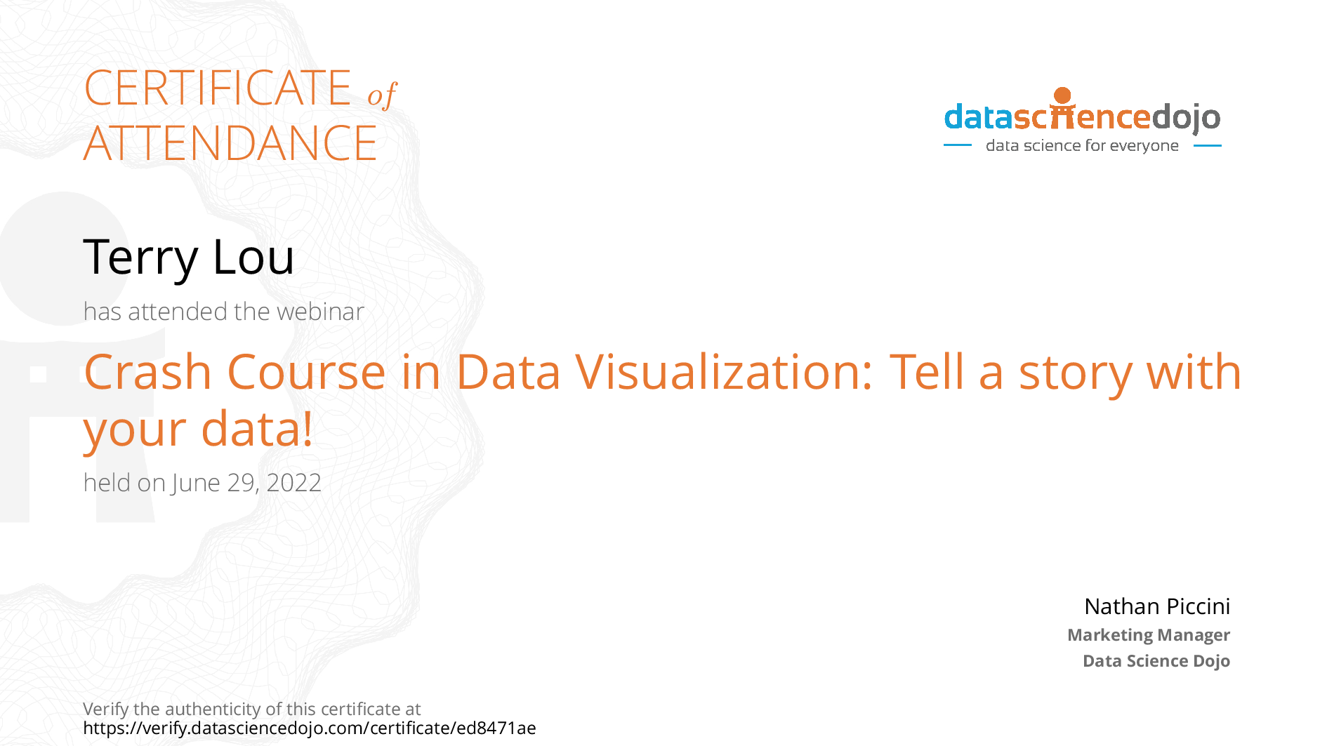 Terry Lou's Certificate | Data Science Dojo